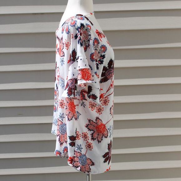 Como Vintage Floral Polka Dot Print Short Sleeve Blouse Size Large - Picture 4 of 11